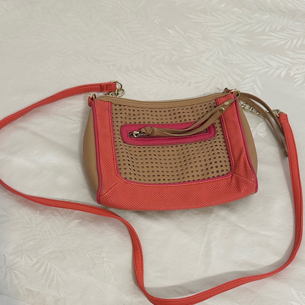 Elegant Red and Tan Crossbody Bag